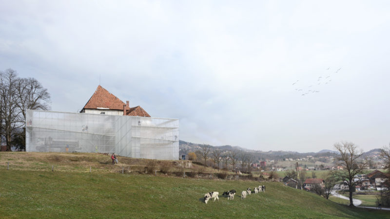 Za kuliso : Idejna zasnova začasnega kreativnega središča ob prenovi gradu Škrljevo na Dolenjskem