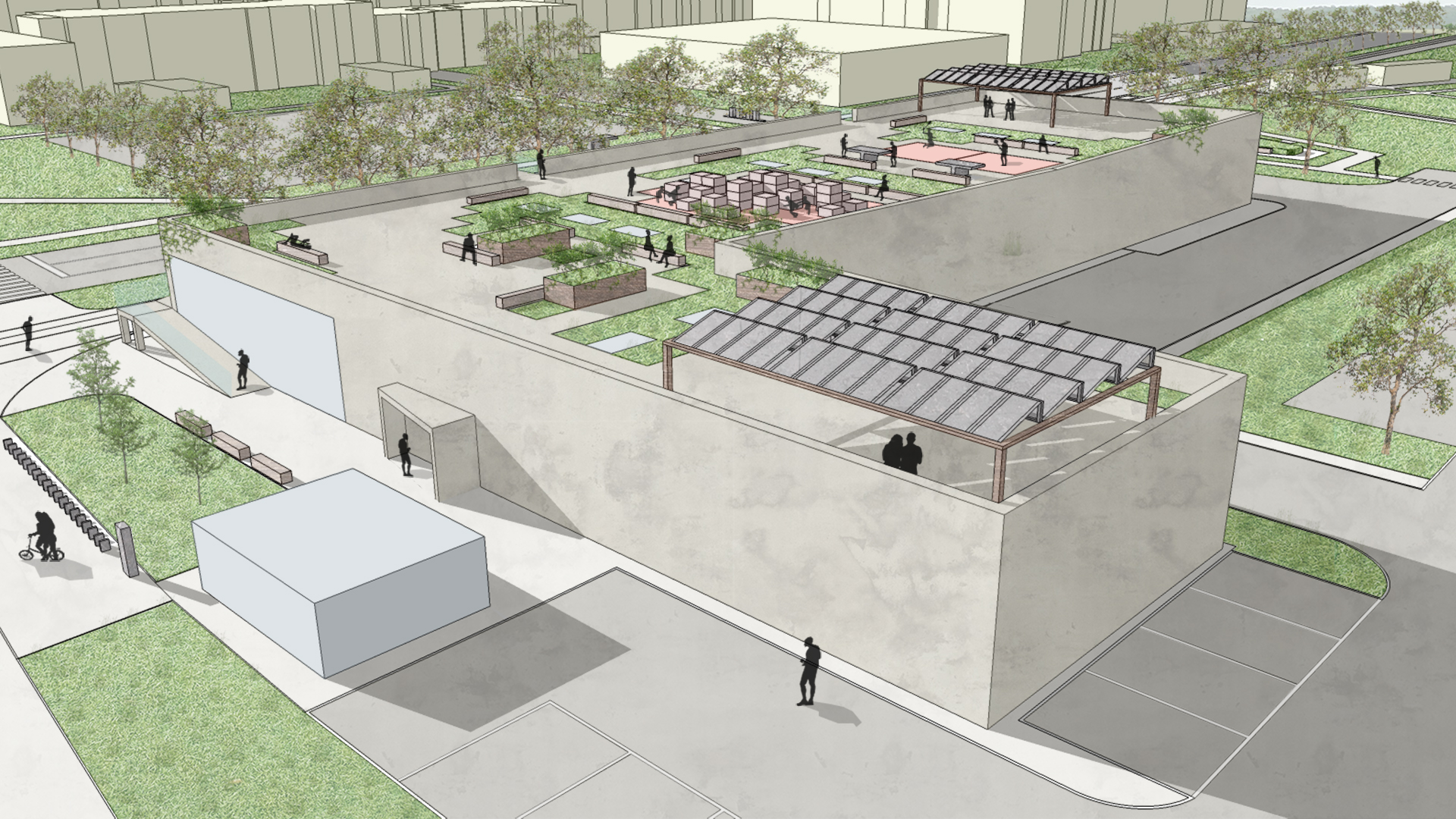 Od strehe do prostora skupnosti : urbanistična zasnova alternativne rabe ravne strehe trgovskih stavb, primer Lidl Ljubljana