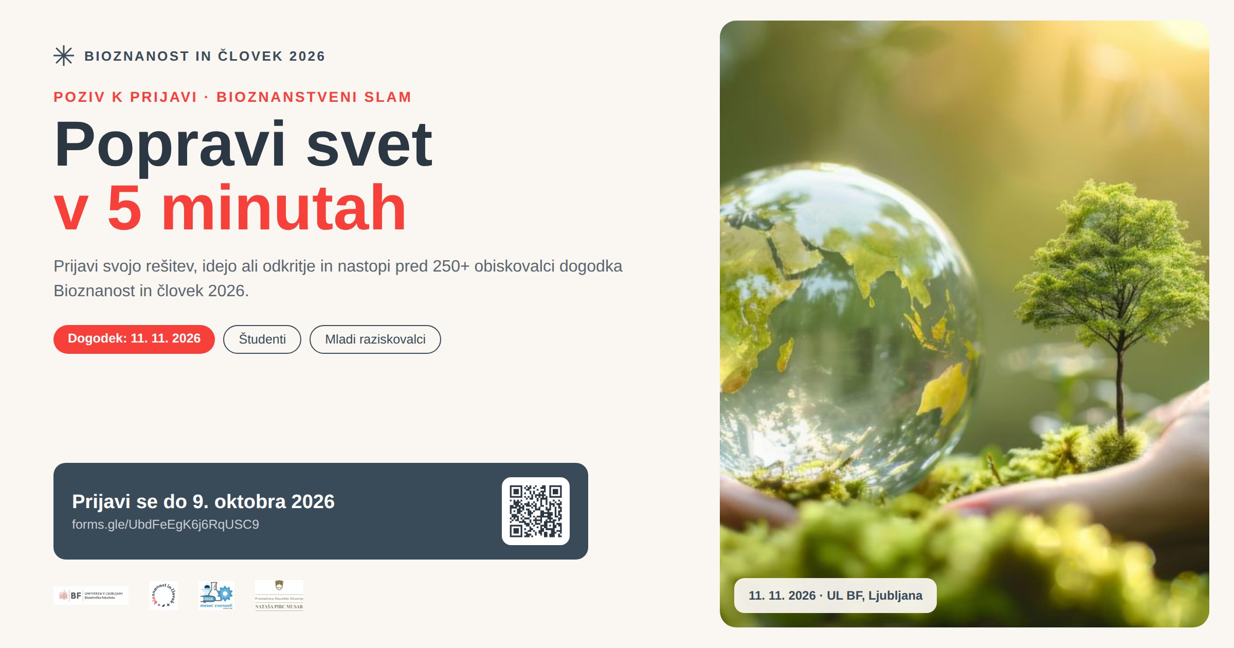 Poziv študentom in mladim raziskovalcem k prijavi: Bioznanstveni slam – Popravi svet v 5 minutah