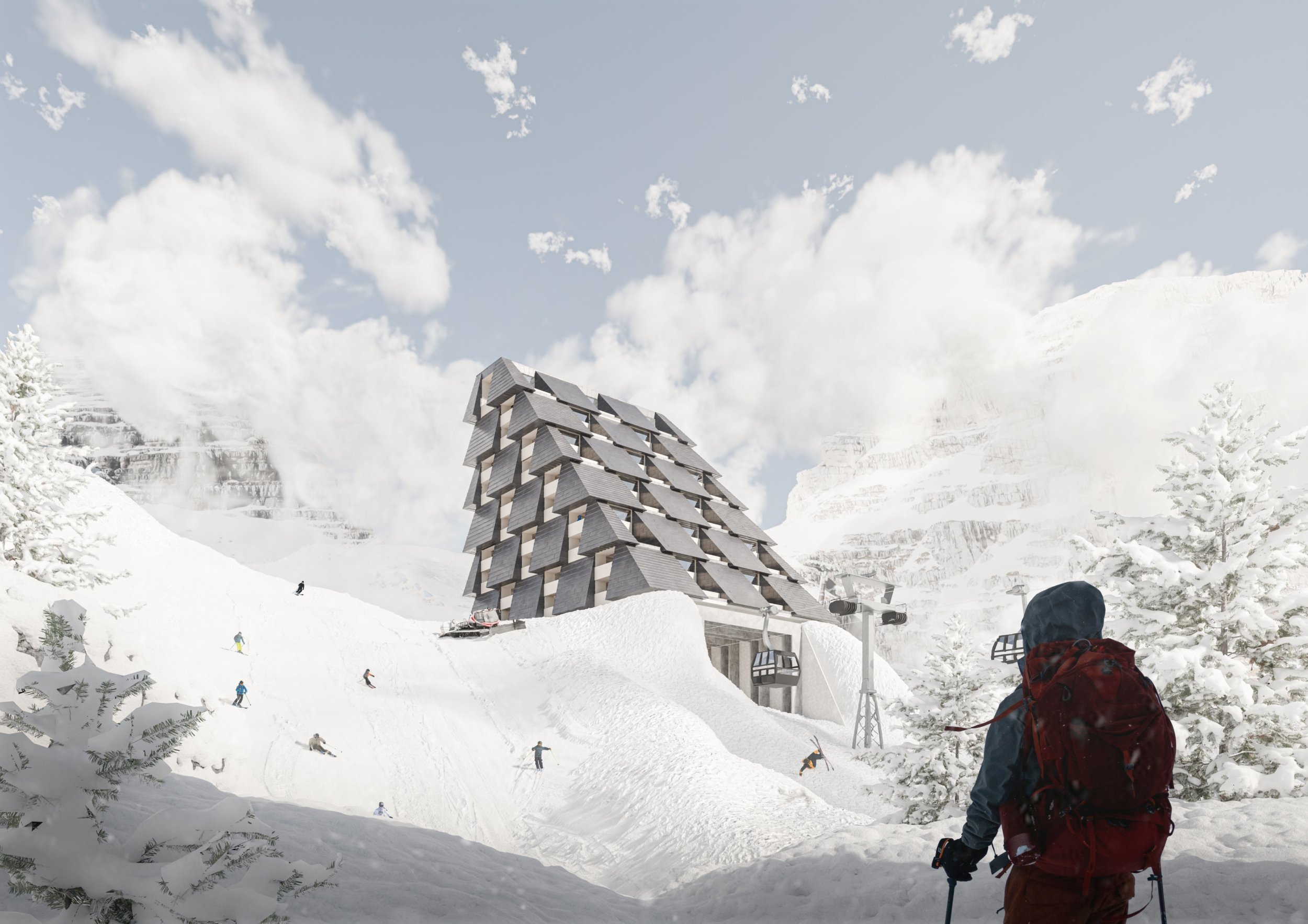 Gondola Hotel Kanin 365 : idejna zasnova preobrazbe stare gondole v Gondola Hotel Kanin v Bovcu - predstavnostna slika